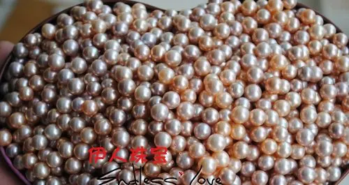 35pcs/lot Freshwater Loose Pearls, NATURAL!!! Round Shape Beads, 6.5-7mm Size, Orange&Purple Color, HALF DRILLED+FREE SHIPPING