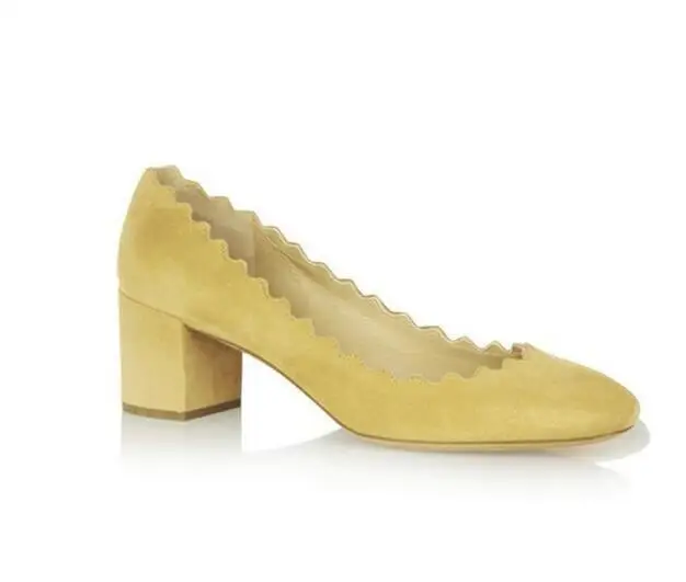 Chic Low Heel Pumps Womens Shoes Round Toe Pumps Suede Block Heels Size