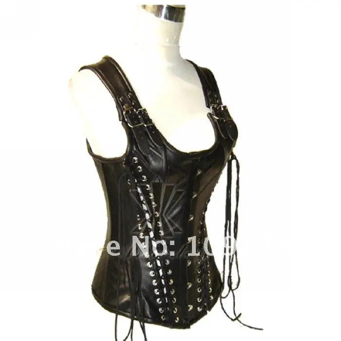 Black Leather Corset Luxury Strap Tight Lacing  Authentic Cowhide Overbust Steel Boned Corset.jpg_.webp