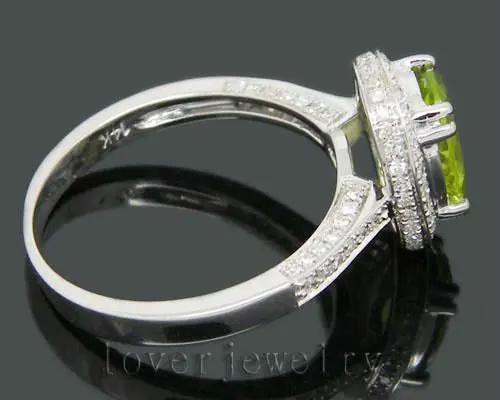 3.30Ct натуральным бриллиантом Перидот обручальное кольцо, Перидот кольцо в твердом 14 К/585 Белое золото для женщин