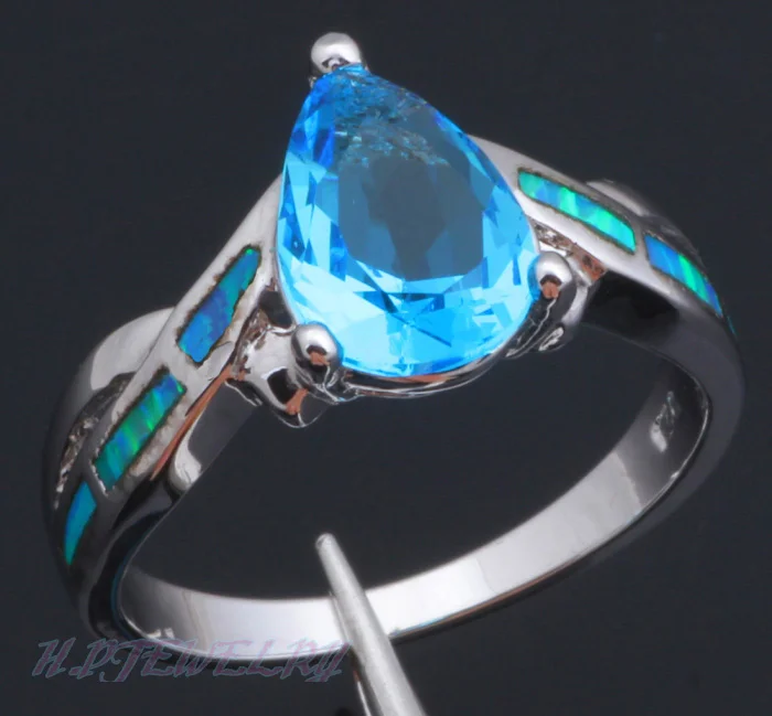 Дизайнер! Синий огненный опал и голубой Цирконий Серебряное штампованное свадебное кольцо Размер США#5,5#7#7,5 модные украшения с опалами OR205