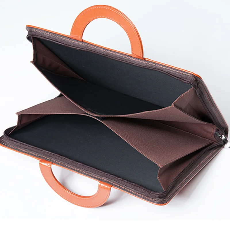 Brown Black PU Leather Expanding File Bag A4 File Cases With Handle