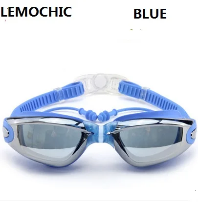 LEMOCHIC новые стильные противотуманные водонепроницаемые очки высокого качества с ушной вилкой foe мужские очки для взрослых Гоночные Очки для плавания - Цвет: BLUE