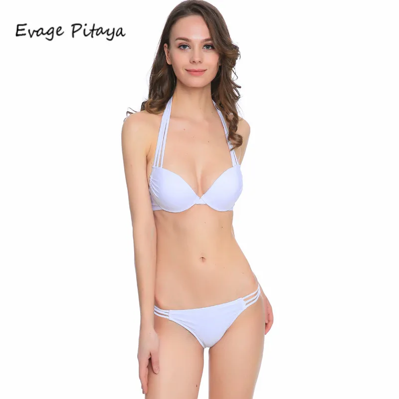 Sexy white Red Bandeau Bikini Set Retro Bandage Swimsuit underwire push up Biquini 2017 Swimwear Female swiming suit |