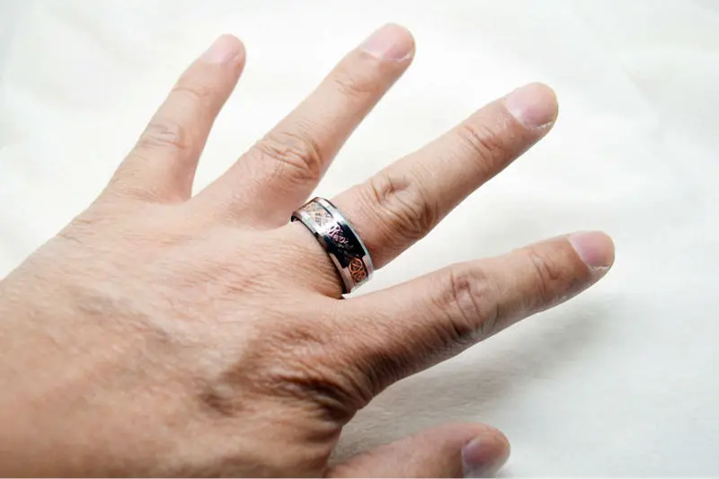 18K-Rose-Gold-Celtic-Dragon-mens-tungsten-wedding-bands-Ring-in-Box