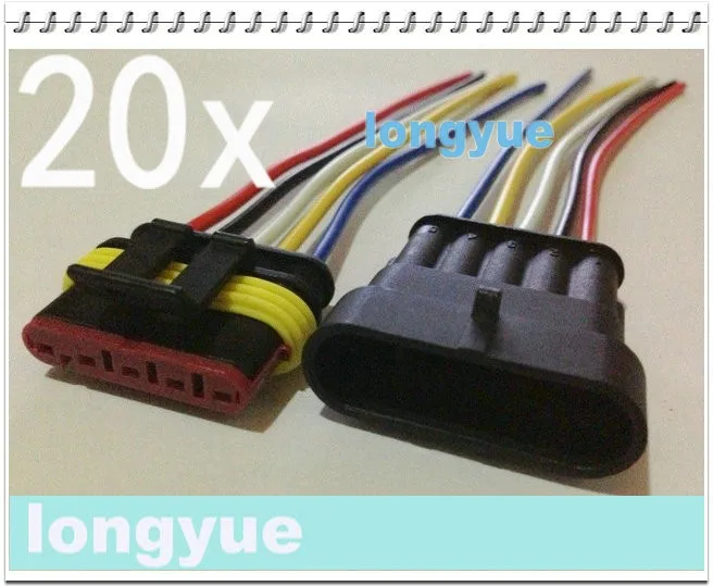 Longyue 20 комплектов 5 Pin водонепроницаемый Электрический провод разъем мотоцикл автомобиль морской 10 см