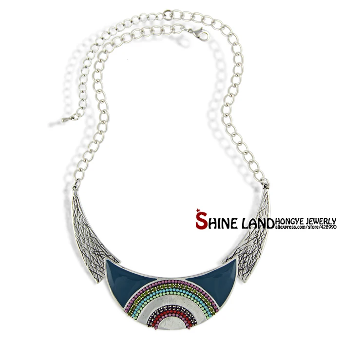 Shineland Collares новые модные женские этнические эмалированные бусы в форме Луны колье массивное ожерелье с подвеской Золотое ювелирное изделие