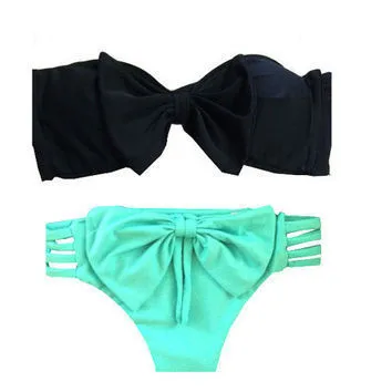 2015 Fashion Push Up Bikini Women Swimsuits Sexy Bathing Suit Swimwear Bowtie Bandeau Bikini Set 26