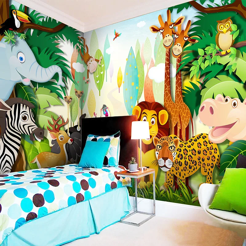 Пользовательские Детская комната Настенные обои 3D мультфильм лес фон настенные фрески спальня фото обои живопись парк животных
