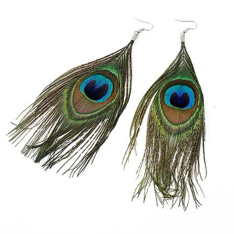 

Retro Boho Peacock Feather Dangle Earrings For Women Colorful brinco Fashion Creative Personality Earrings Jewelry Accessories