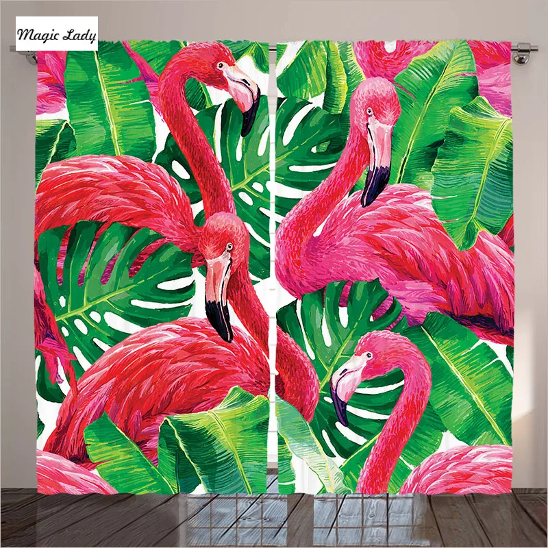 tropical rain flamingo Kitchen Curtains Decor Flamingos Tropic Exotic ...