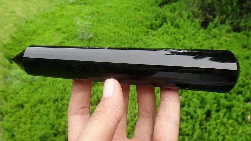 6.4" Природный черного обсидиана Фогель Стиль 24sided Wand Исцеление 203 г