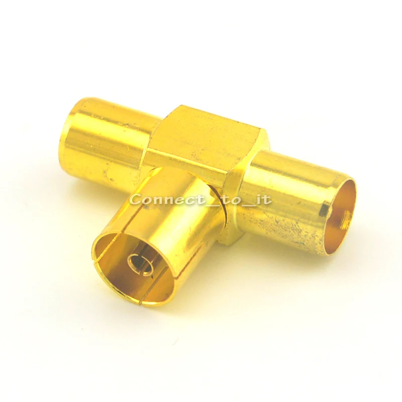 

IEC TV PAL female to Two Double TV IEC PAL male Triple splitter 3 way goldplated T in Series RF Adapter Connector