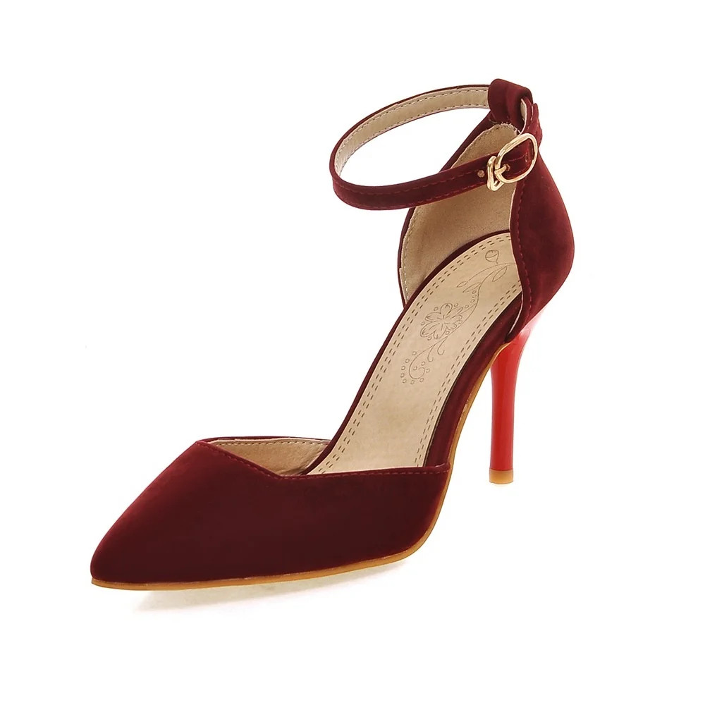 

2016 summer new closed toe pointed toe shoes buckle straps solid color high heels comfortable sandals breathable size 31-47R1940