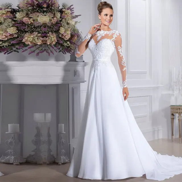 blanco de manga larga de boda del amor vestidos 2016 botón del piso