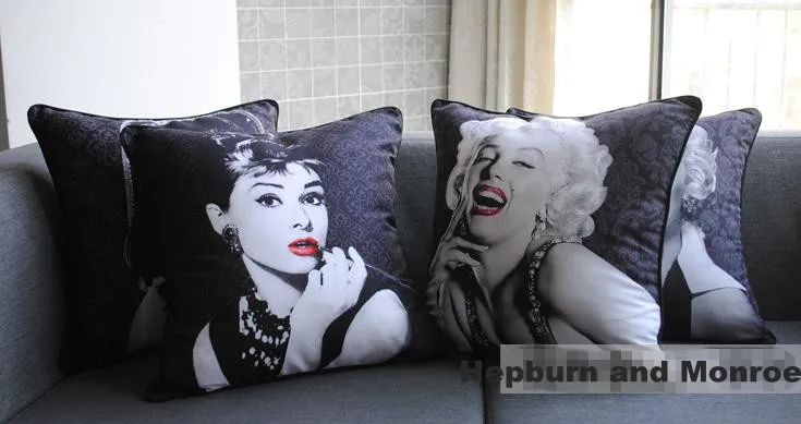 Напечатанная Marilyn Подушка с изображением Монро Крышка подушки 45 см x 45 см синий цвет