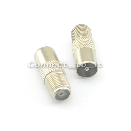 

2 Pieces NickelPlated F Female to TV PAL Male Plug RF Coaxial Adapter Silver Tone Connector