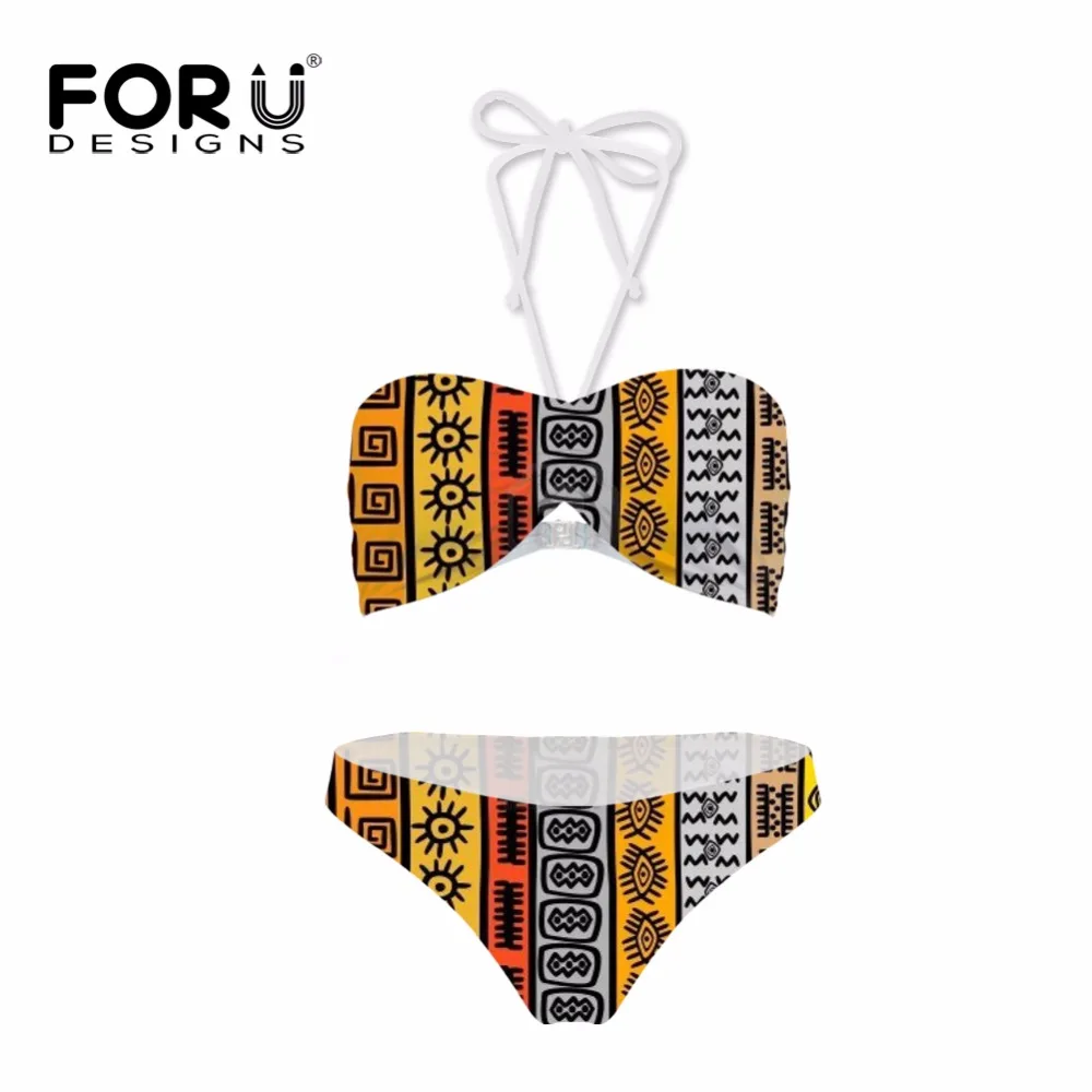 

FORUDESIGNS Summer African Nation Print Bikinis Set Push Up Swimwear Women Brand Strap Bandage Swimsuit Bathing Suits Beachwear