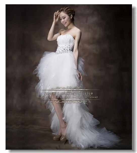 high low Feathers Wedding Dresses White buona consegna 2016
