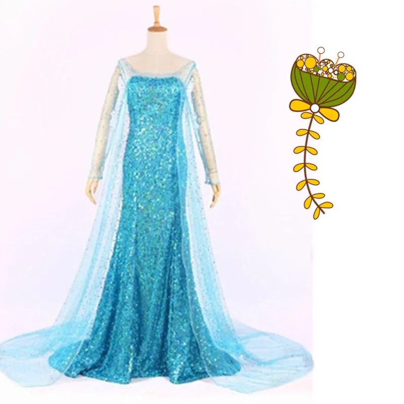 Костюм «Эльза» взрослых платье принцессы Эльзы косплей синий Большие размеры костюм для хеллоуина для женщин Костюм Снежной королевы вечеринки торжественное платье