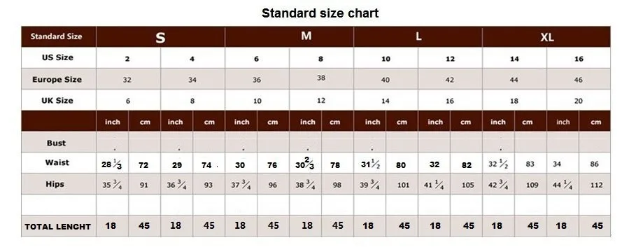 Grace USA size chart