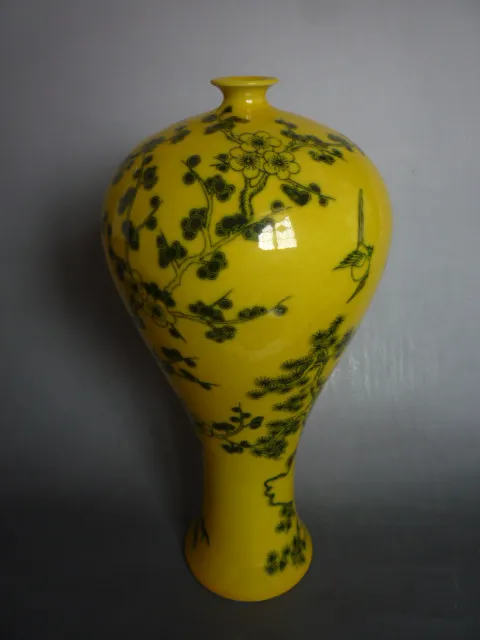 Редкие Цяньлун (1711-1799) Yello сорока и сливы вазу, лучшая коллекция и украшения, Бесплатная доставка