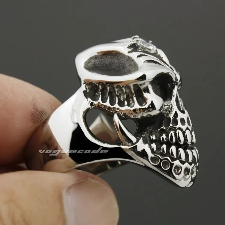 Огромный 316L Нержавеющая сталь коготь skull ring белый камень CZ Мужская Байкер в стиле панк 7e001