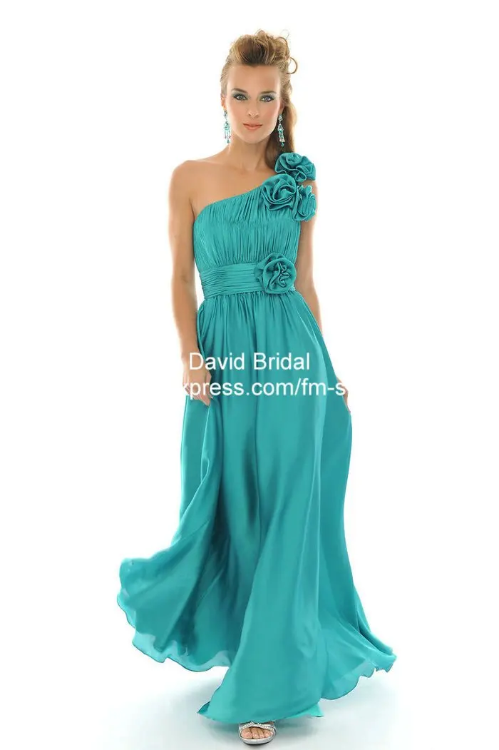 One Shoulder Bridesmaid Dresses Blue Turquoise