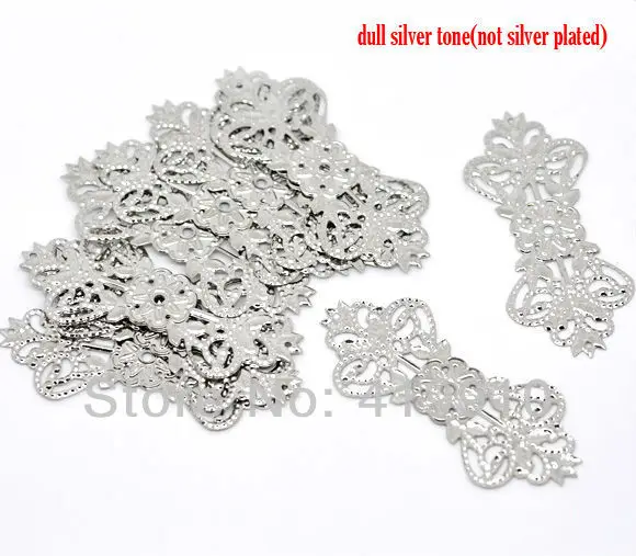 shipping-30Pcs Серебряный тон филигранные цветочные обертки разъемы металлические ремесла подарочные украшения DIY Результаты 7,4x3,1 см J0044