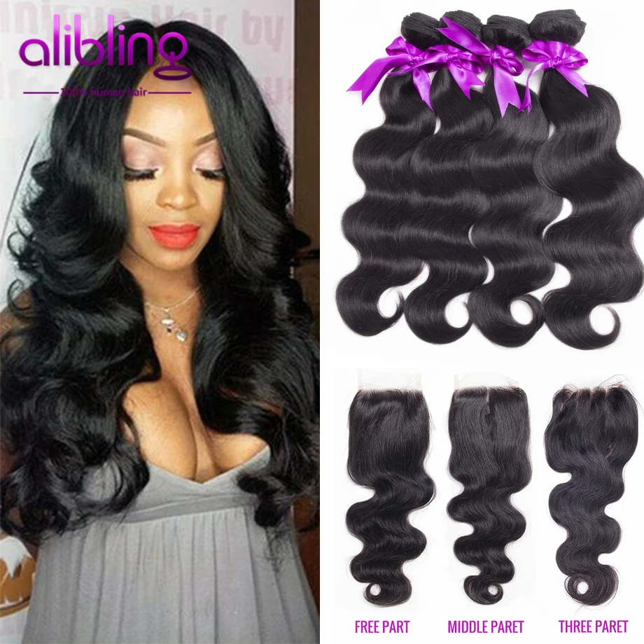 7A Brazilian Virgin Hair With Closure 3/4 Bundles Brazillian Body Wave With Closure Brazilian Human Hair Bundles With Closure
