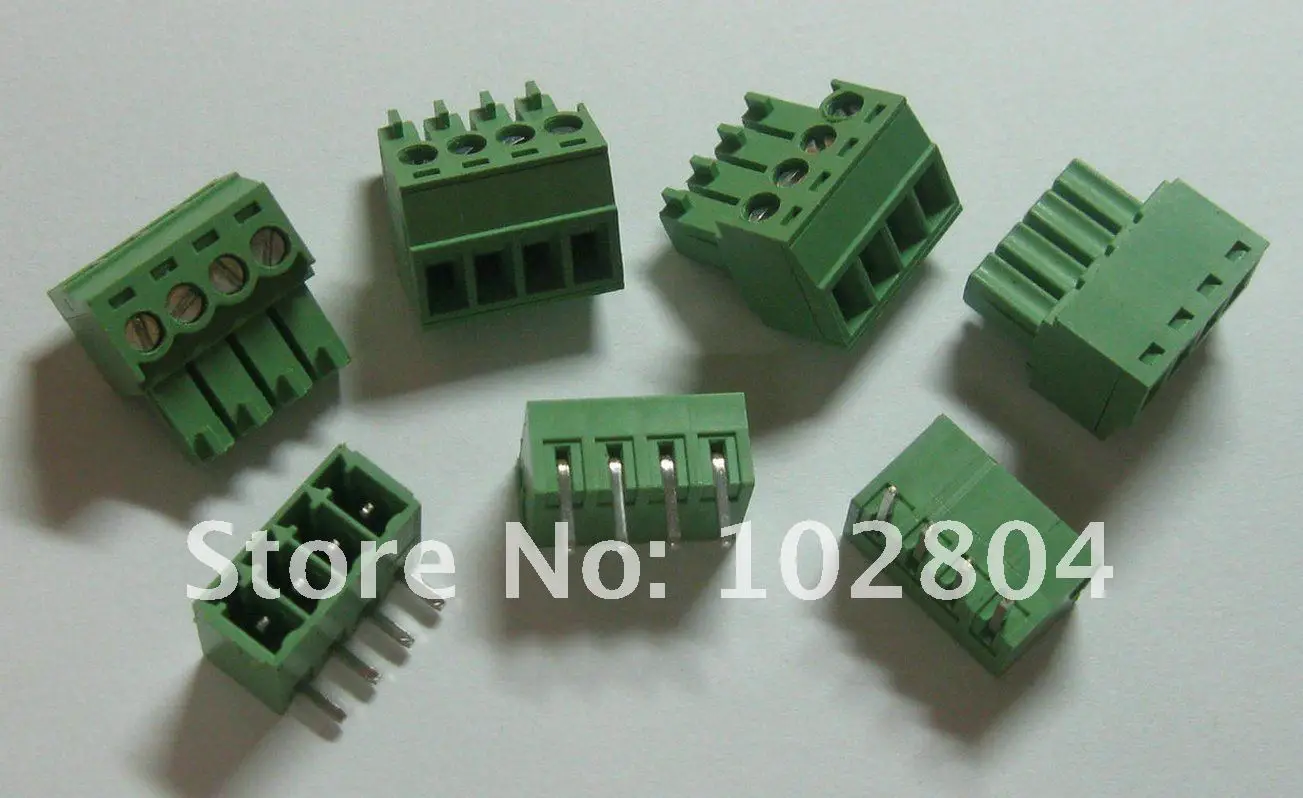 20 pcs Angle 4pin/way Pitch 3.81mm Screw Terminal Block Connector Green Color Pluggable Type with angle pin