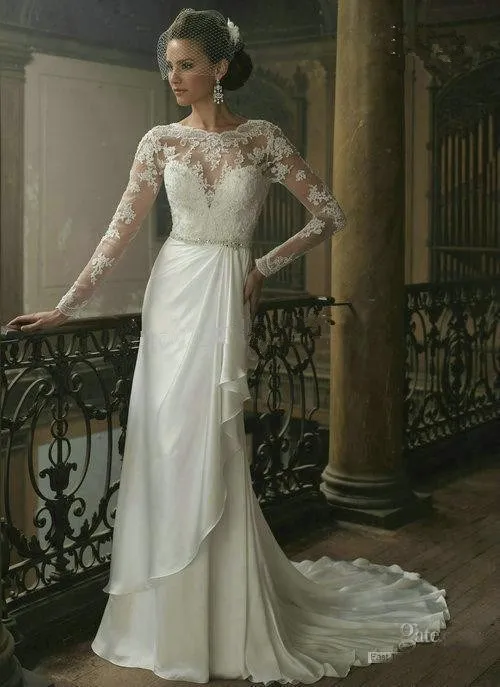 Vestido de noiva, Длинные вечерние платья для невесты с длинным рукавом,, белые кружевные платья принцессы для матери невесты