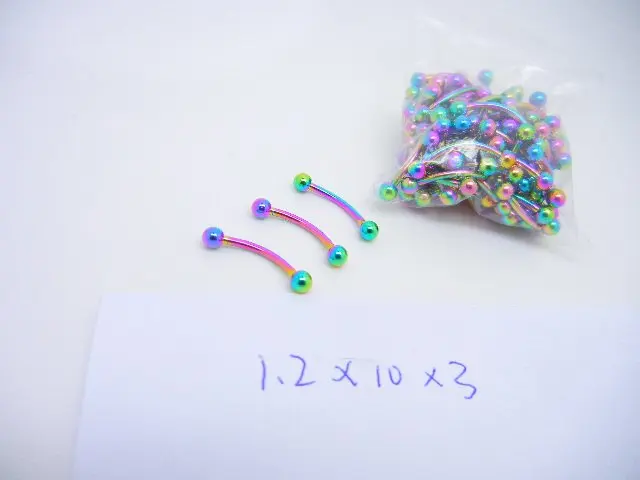 LOT100pcs Free Shippment Body Piercing Jewelry - Eyebrow Tragus Bar Piercing Curved Rainbow Color
