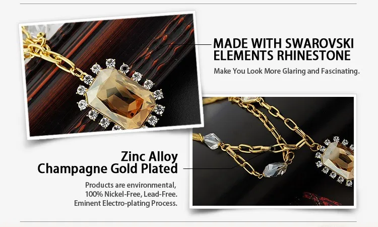 Neoglory Кристалл и торжественная Подвеска со стразами цепочки ожерелья Золото Цвет роскошный стиль леди украшенные кристаллами от Swarovski