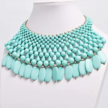 

Turquoise Beaded Fashion Bib Chunky Statement Necklace