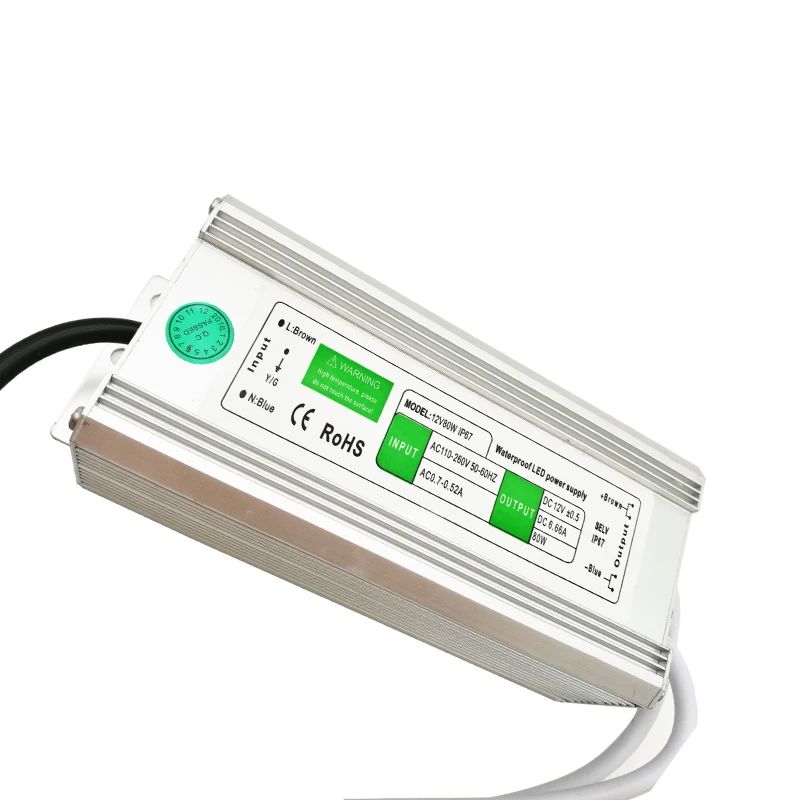 80 Вт светодиодный драйвер Питание IP67 Водонепроницаемый AC110~ 260 В к DC12V 6.66a Адаптеры питания для 5050 3528 Светодиодные ленты, FedEx