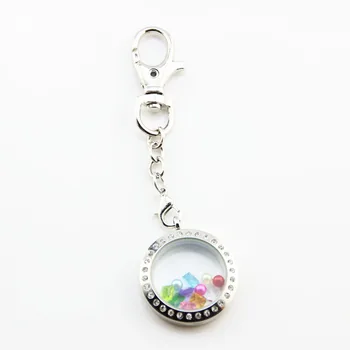 

6pcs 20/25/30mm Round Plain Crystals Living Locket Keychains High Quality Floating Charm Locket Key Chain DIY Keyrings Only