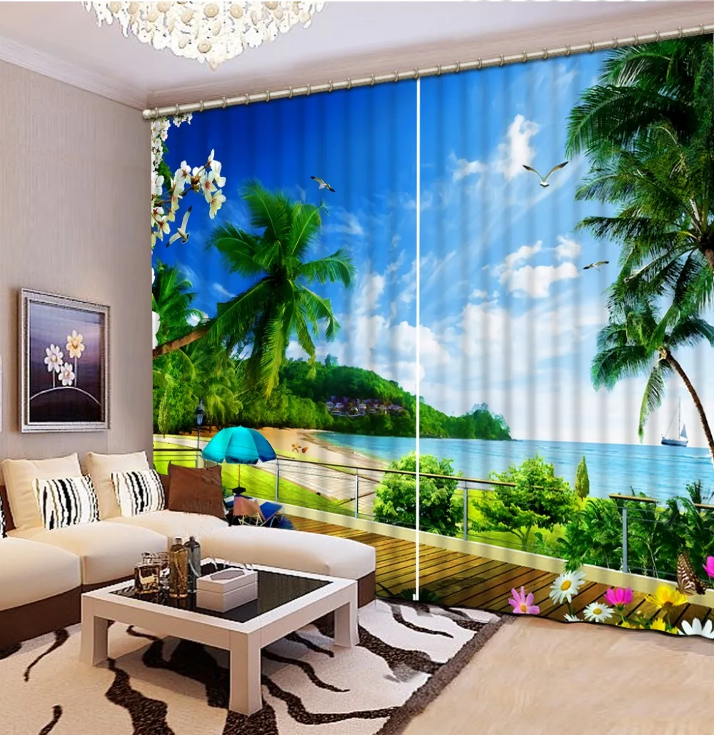 

Photo Customize size High Quality Costom beach scenery curtains for living room 3d curtains home bedroom decoration