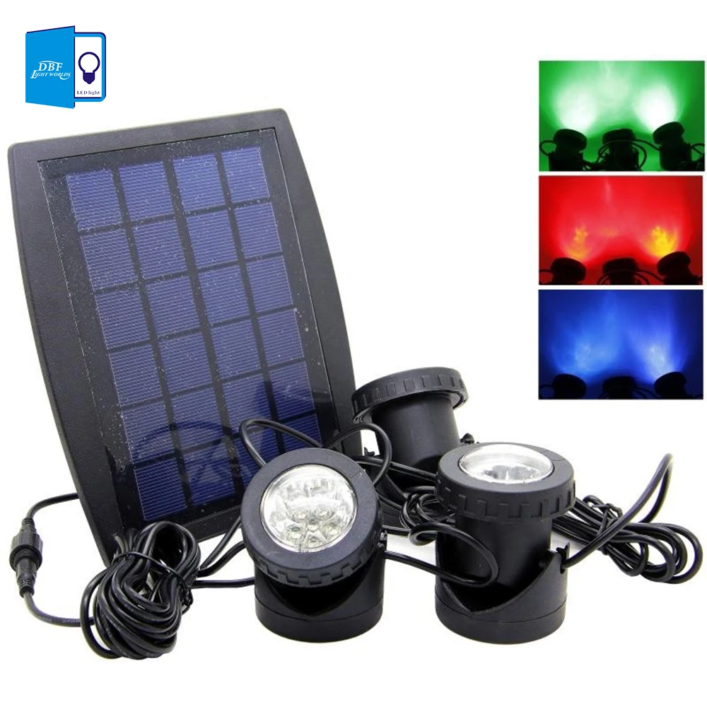 

[DBF]RGB/White Outdoor Solar Power LED Lights with 3 Bulbs Submarine Spotlight for Garden Pool Pond Lamp Underwater Lights