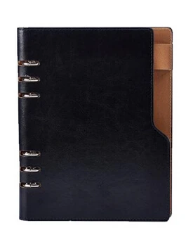 black A5 6 колец из искусственной кожи, бизнес круглые кольца, переплет, блокноты, 90 листов, с наружной ручкой, вставляется - Цвет: black