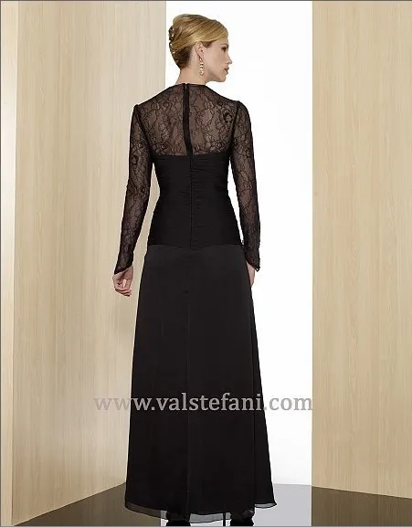 Горячая vestido феста новое поступление черный шифон длинные кружева элегантный мать невесты платья с длинным рукавом