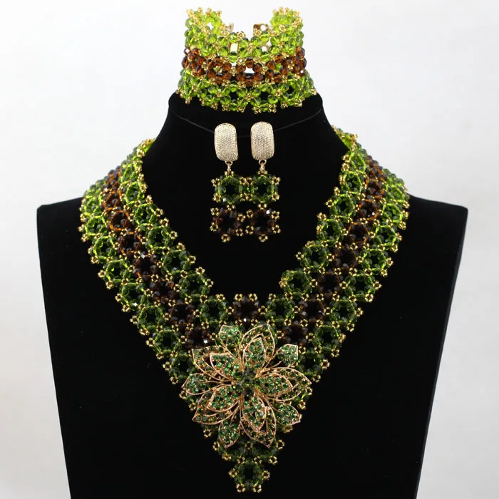 Simple Silver Crystal Party Statement Jewelry Set Chunky Bib Wedding Nigerian Jewelry Set Lady Birthday Gift Free shipping WD038 - Окраска металла: 6