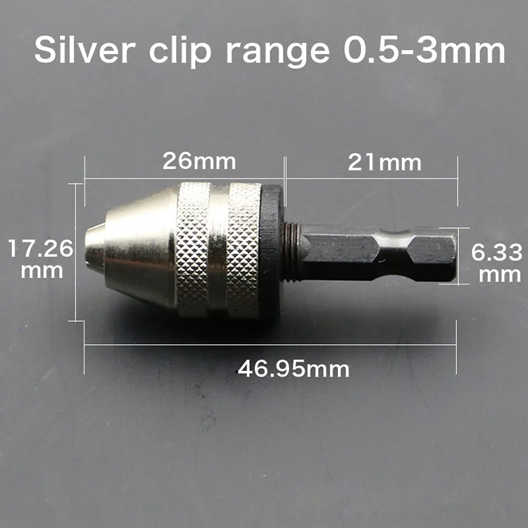 Silver Бесключевой 0,5-3,0 мм сверлильный патрон 1/" без ключа сверло патрон шестигранный хвостовик адаптер конвертер быстрая смена для мини-дрели патроны - Цвет: Silver