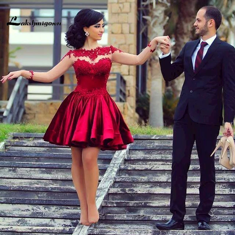 Said Mhamad Long Sleeve Arabic Homecoming font b Dresses b font Illusion Back Appliques A line