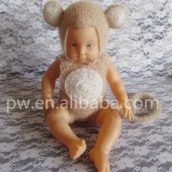 Baby Mohair Monkey Hat and Pant Animal Romper Set Baby Photography Props