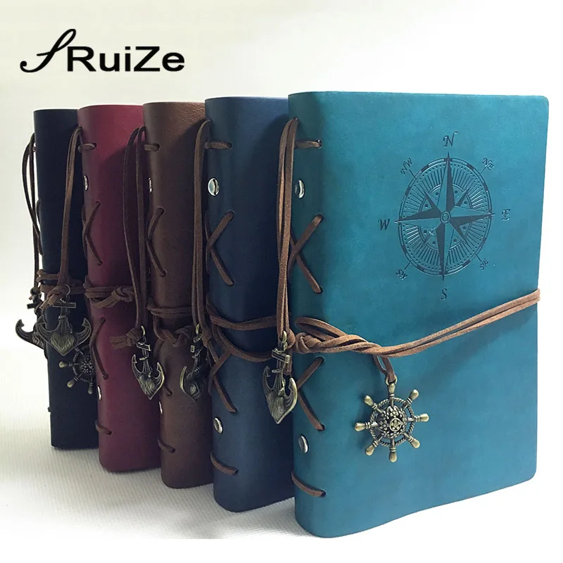 RuiZe, винтажный журнал для путешествий, А5, кожаный блокнот для путешествий, блокнот из крафт-бумаги, дневник, пустая записная книжка, 6 колец