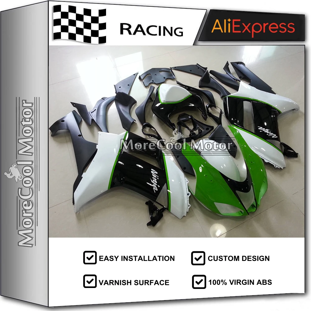 

Injection Mold Body Kits For Kawasaki ZX6R 2007 2008 07 08 Motorcycle Fairing Kit Green & Black
