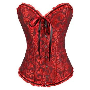 

Sexy Corselet Women Bustiers TOP Satin Embroidered waist trainer Overbust Corsets Plus size S-4XL sexy lingerie hot sale
