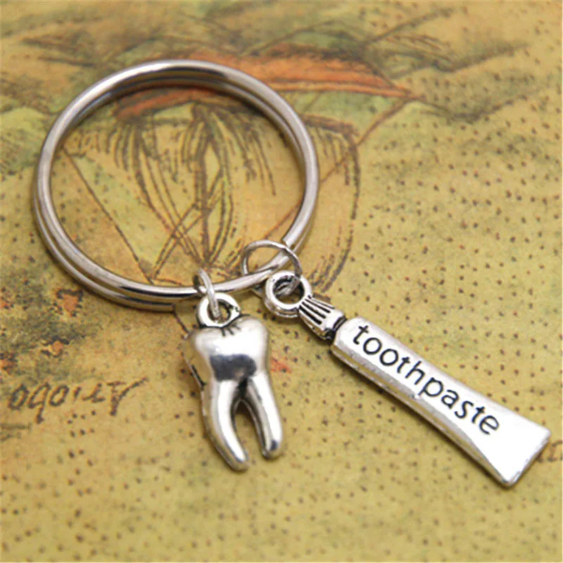 12pcs/lot Dental Hygienist Keychain Toothpaste Charm keyring Tooth