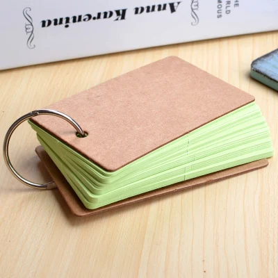 light green Маленький 50 нелинованный пустой блокнот со страницами карты слов, Переплетное кольцо легко переворачивать карточки алфавита для учебы - Цвет: light green